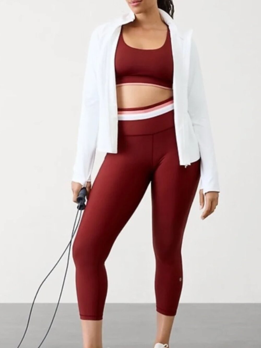 Athleta Interval Stash High Rise Maroon w Sport Stripe Stripe 7/8 Legging LP
